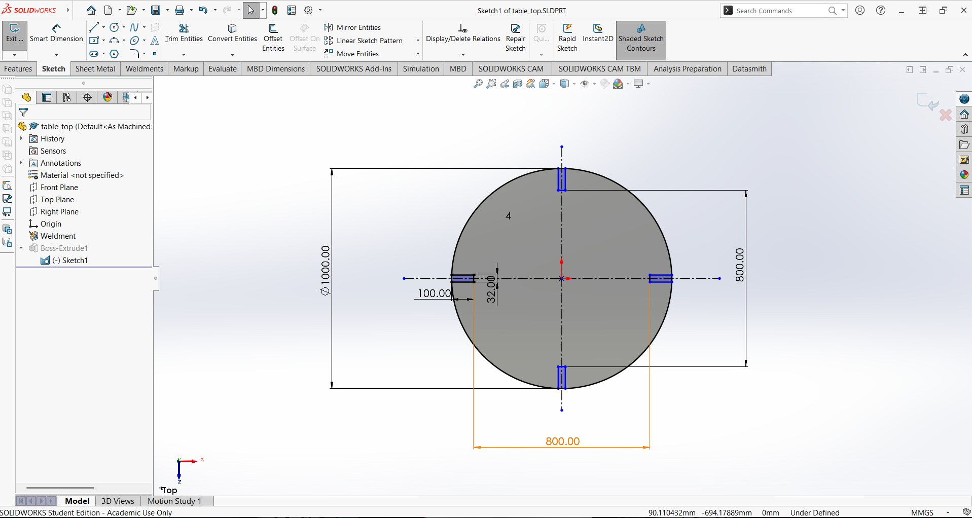 SolidWorks sketch tool - Top